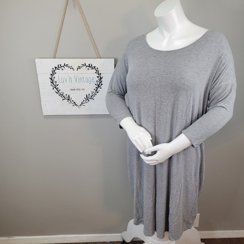 Liz‎ Lange Maternity Gray T-Shirt Dress Casual 3/4 Sleeve Tunic Dress Size L